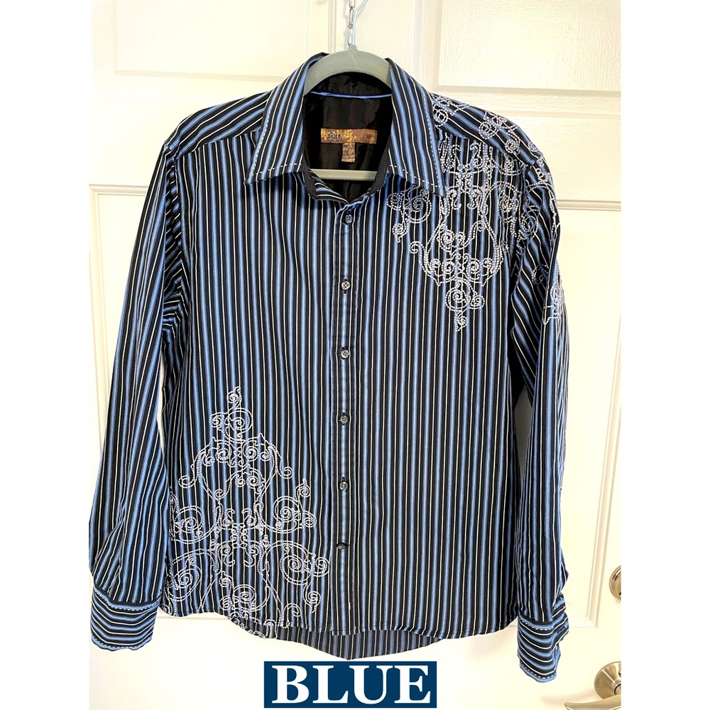 BLUE, Embroidered button Down Shirt Sz M